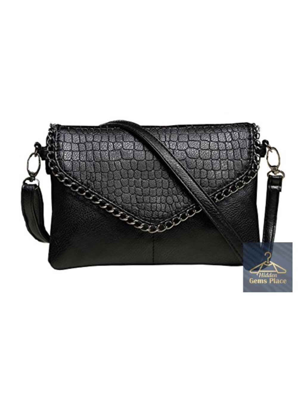 Black Faux Leather Small Shoulder Bag Clutch Purse